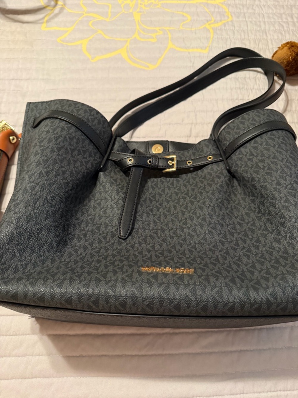 Michael Kors Charcoal Logo Tote with Gold Accent Hardware